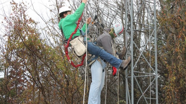 Ethan Hope-Field Operations Manager performing Tower Rescue Training